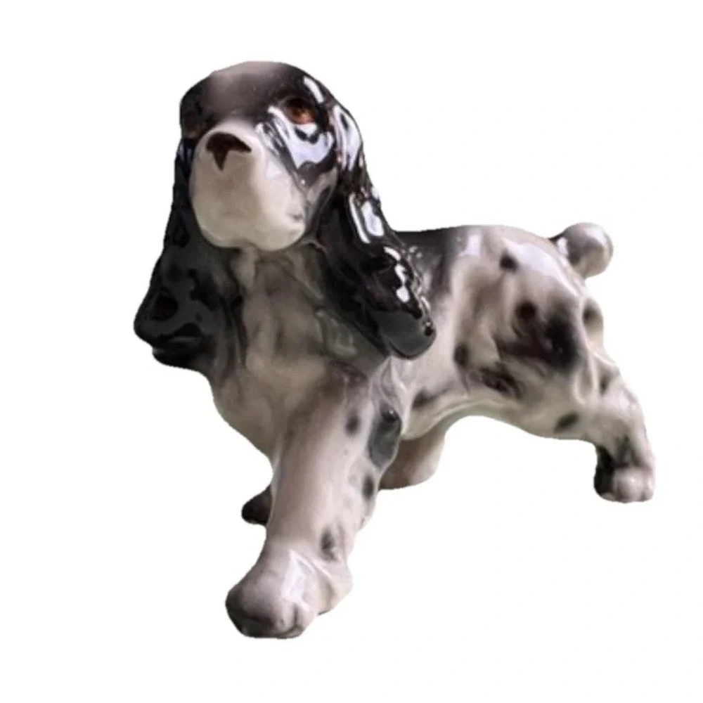Vintage Black and White Porcelain Irish Setter Cocker‎ Spaniel Dog Mini Figurine